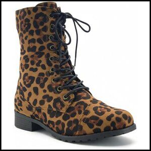 Women's Lace Up Combat Boots Low Heel Ankle Boots Faux Leather